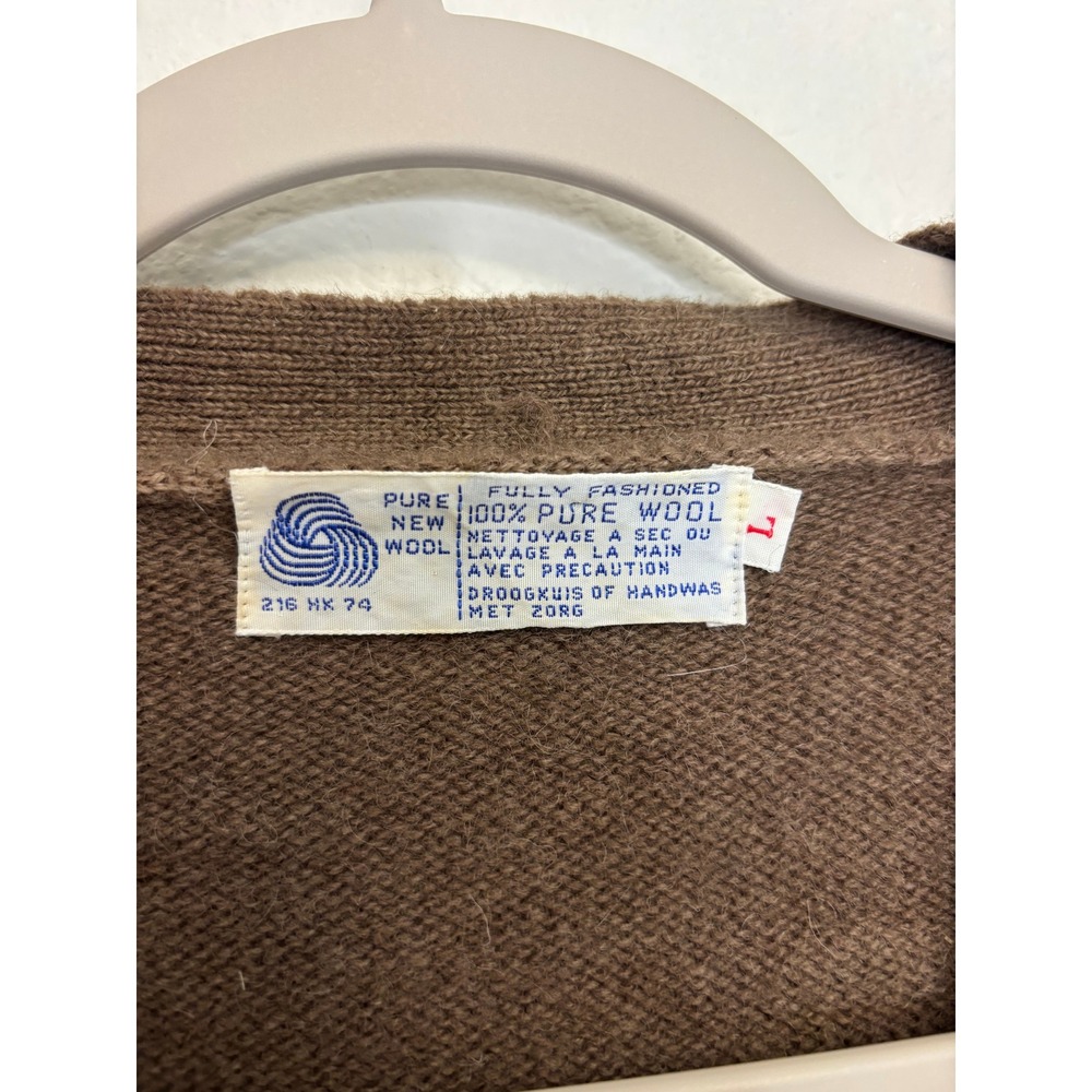 VTG 100% Pure Wool Cardigan Tobacco Brown Minimalist Grandpa Sweater - Picture 3 of 7